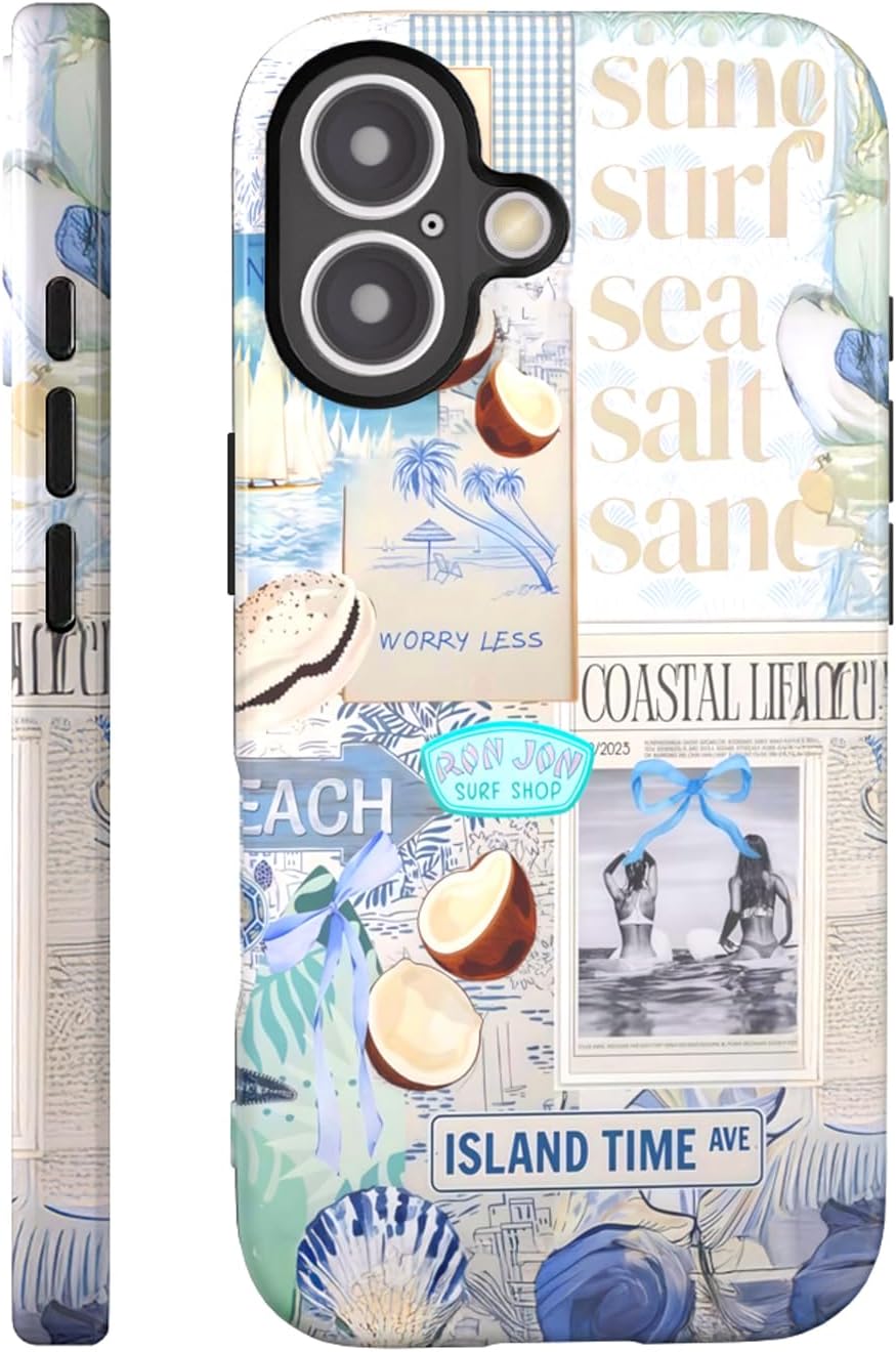 Compatible with iPhone 17 Case 6.3”, Cute Patterns Shockproof Protective Aesthetic Phone Case with Stylish Designs for Women Girl, Fruit Lemon European Summer Collage