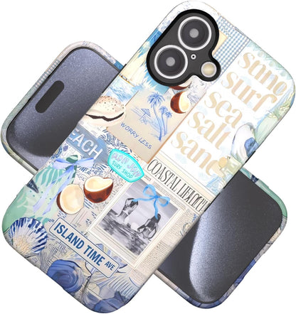 Compatible with iPhone 17 Case 6.3”, Cute Patterns Shockproof Protective Aesthetic Phone Case with Stylish Designs for Women Girl, Fruit Lemon European Summer Collage