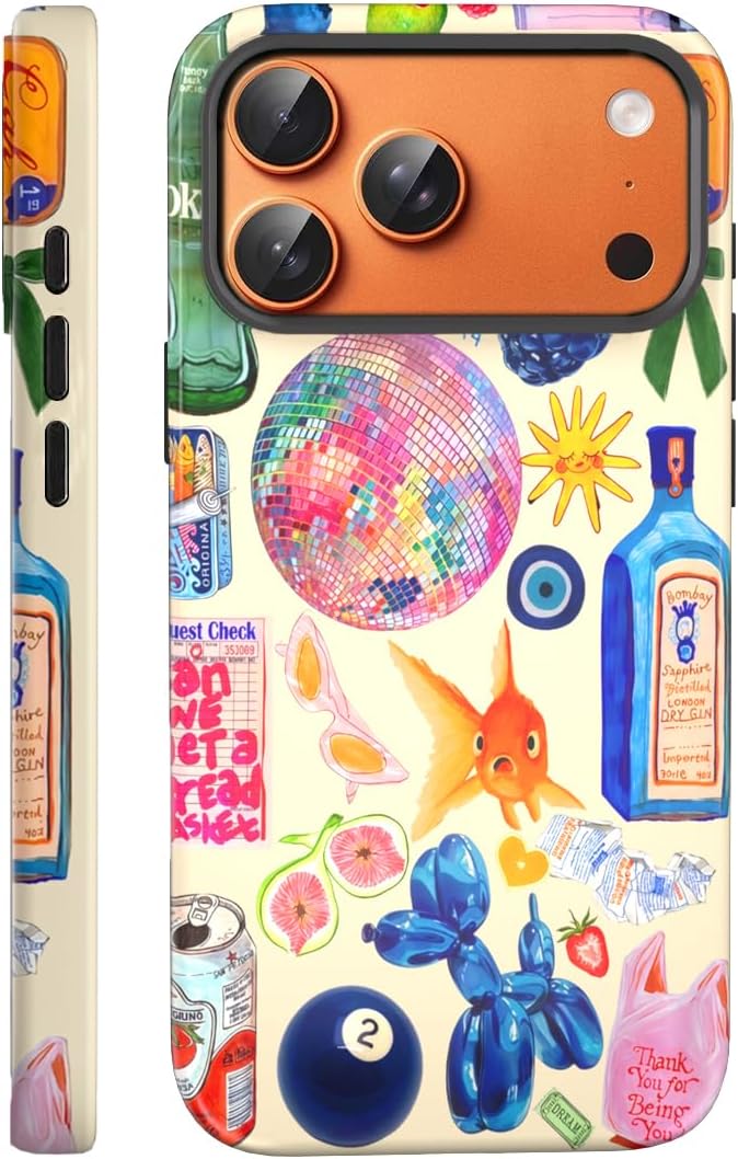 Compatible with iPhone 17 Case 6.3”, Cute Patterns Shockproof Protective Aesthetic Phone Case with Stylish Designs for Women Girl, Fruit Lemon European Summer Collage