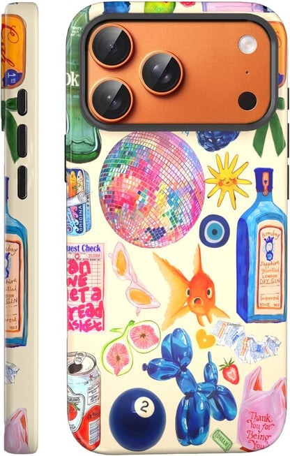 Compatible with iPhone 17 Case 6.3”, Cute Patterns Shockproof Protective Aesthetic Phone Case with Stylish Designs for Women Girl, Fruit Lemon European Summer Collage
