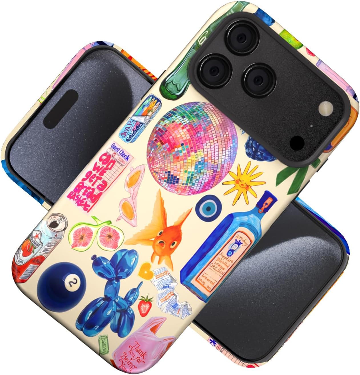 Compatible with iPhone 17 Case 6.3”, Cute Patterns Shockproof Protective Aesthetic Phone Case with Stylish Designs for Women Girl, Fruit Lemon European Summer Collage