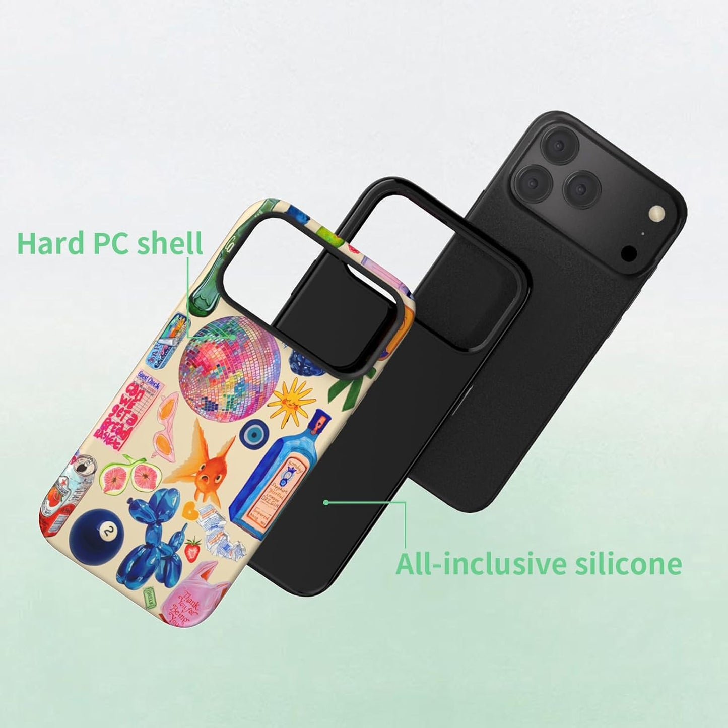 Compatible with iPhone 17 Case 6.3”, Cute Patterns Shockproof Protective Aesthetic Phone Case with Stylish Designs for Women Girl, Fruit Lemon European Summer Collage