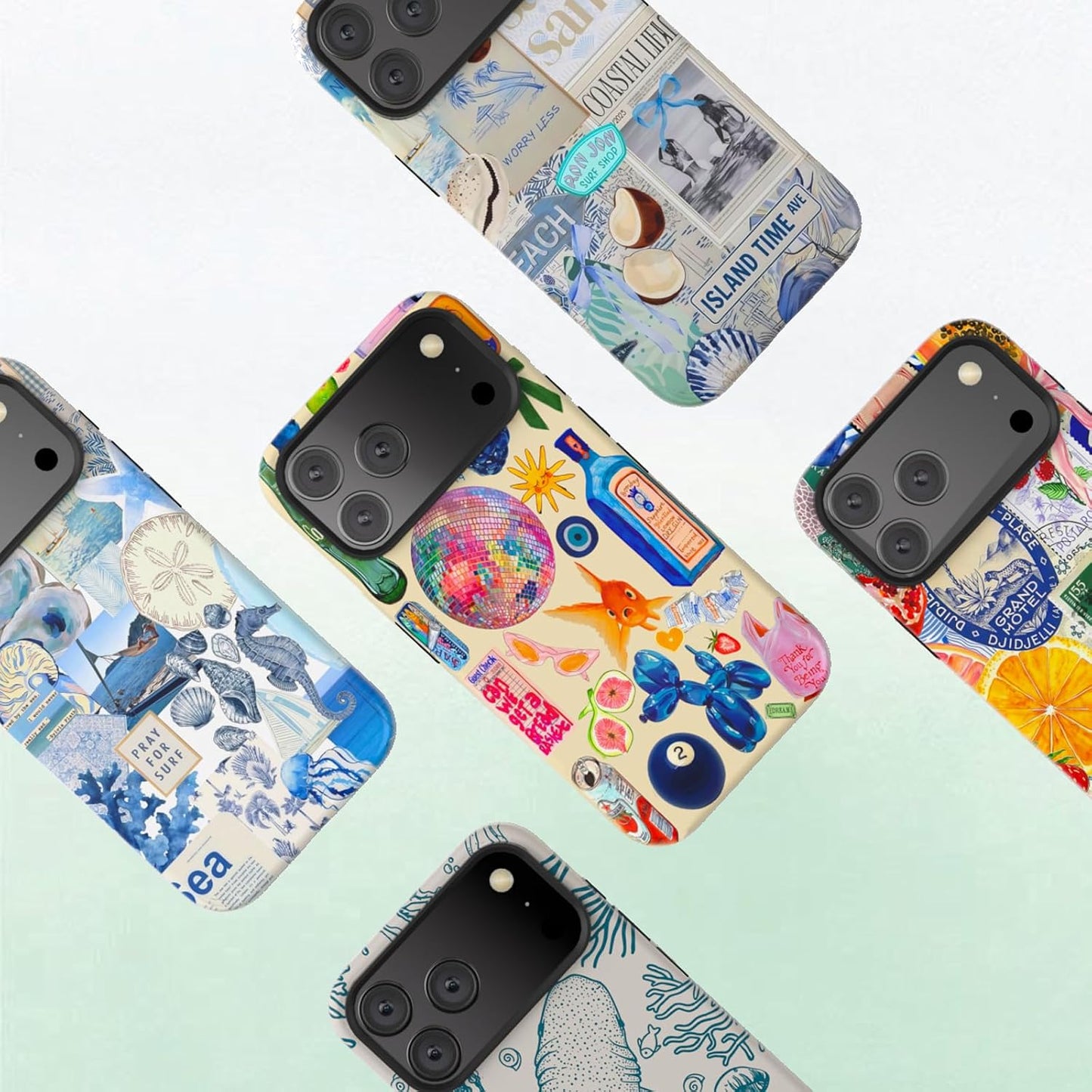 Compatible with iPhone 17 Case 6.3”, Cute Patterns Shockproof Protective Aesthetic Phone Case with Stylish Designs for Women Girl, Fruit Lemon European Summer Collage