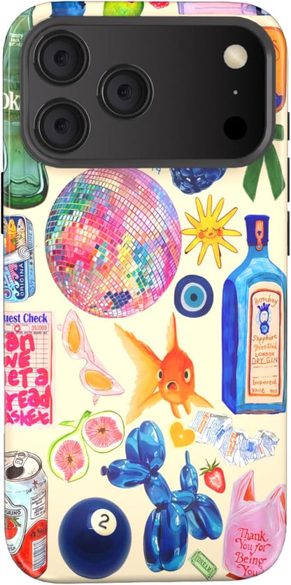 Compatible with iPhone 17 Case 6.3”, Cute Patterns Shockproof Protective Aesthetic Phone Case with Stylish Designs for Women Girl, Fruit Lemon European Summer Collage