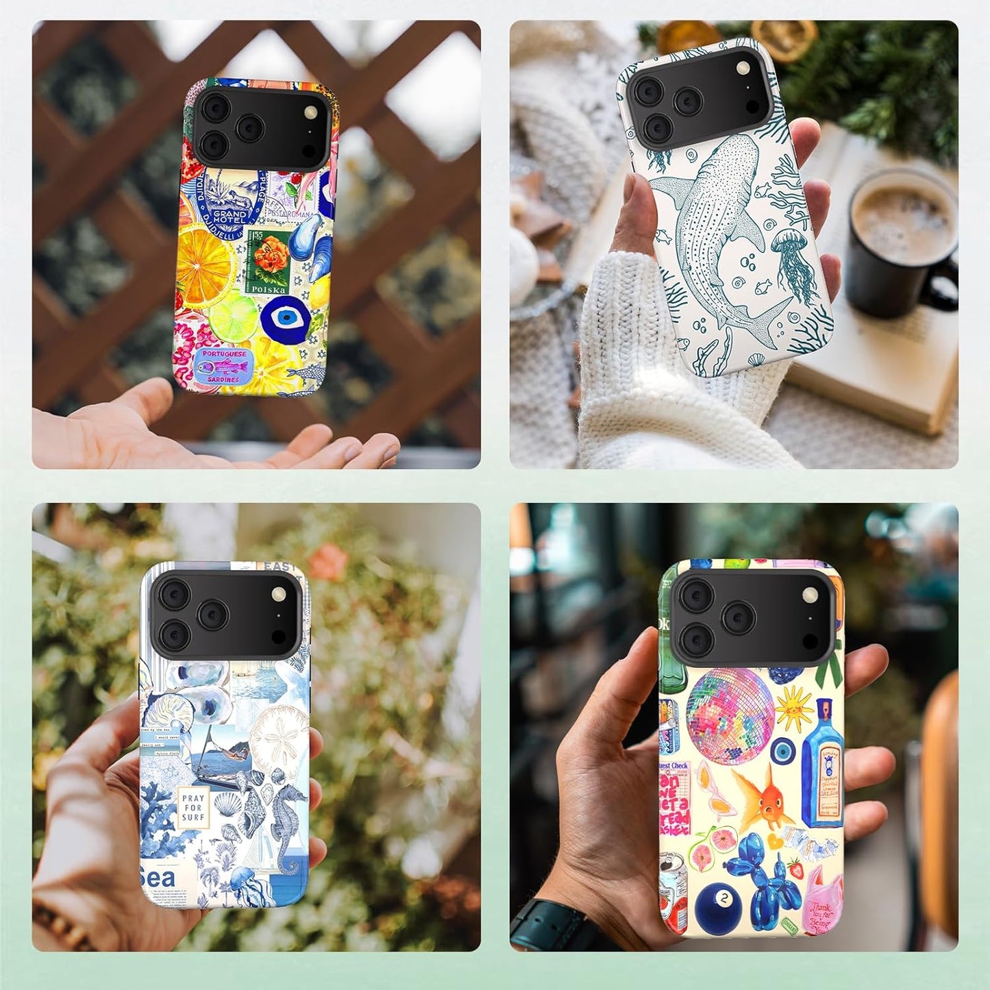 Compatible with iPhone 17 Case 6.3”, Cute Patterns Shockproof Protective Aesthetic Phone Case with Stylish Designs for Women Girl, Fruit Lemon European Summer Collage
