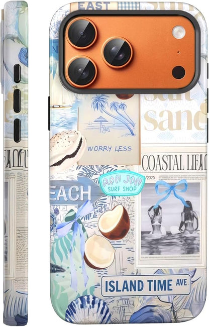 Compatible with iPhone 17 Case 6.3”, Cute Patterns Shockproof Protective Aesthetic Phone Case with Stylish Designs for Women Girl, Fruit Lemon European Summer Collage