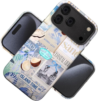 Compatible with iPhone 17 Case 6.3”, Cute Patterns Shockproof Protective Aesthetic Phone Case with Stylish Designs for Women Girl, Fruit Lemon European Summer Collage