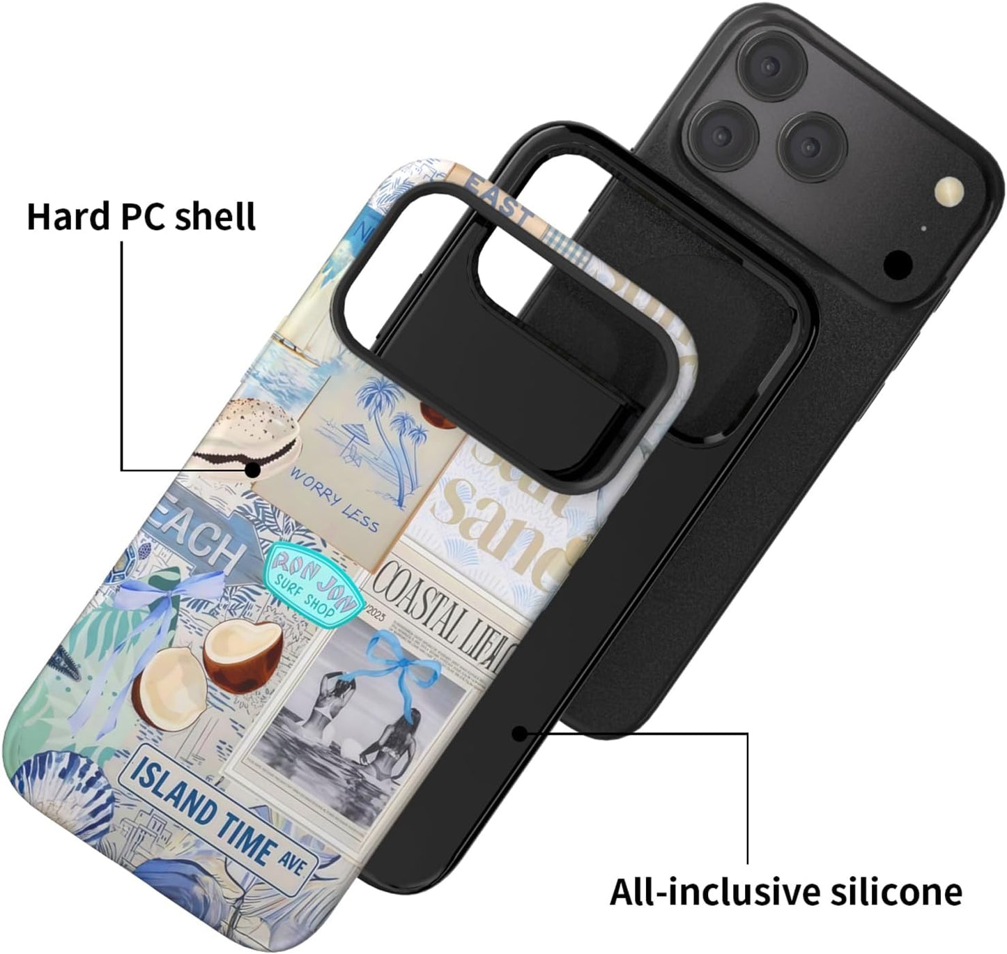 Compatible with iPhone 17 Case 6.3”, Cute Patterns Shockproof Protective Aesthetic Phone Case with Stylish Designs for Women Girl, Fruit Lemon European Summer Collage