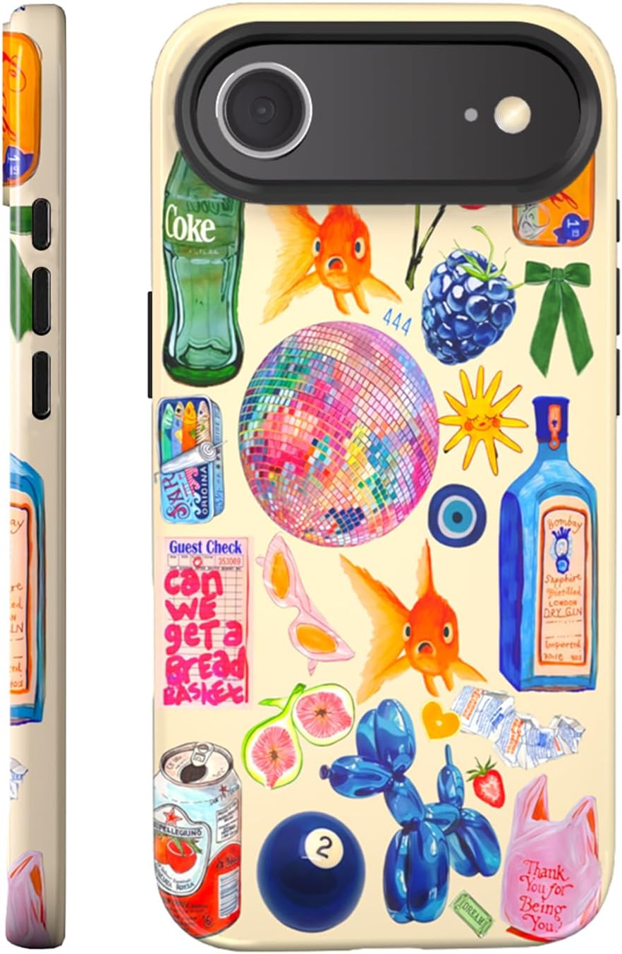 Compatible with iPhone 17 Case 6.3”, Cute Patterns Shockproof Protective Aesthetic Phone Case with Stylish Designs for Women Girl, Fruit Lemon European Summer Collage