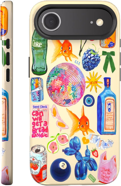 Compatible with iPhone 17 Case 6.3”, Cute Patterns Shockproof Protective Aesthetic Phone Case with Stylish Designs for Women Girl, Fruit Lemon European Summer Collage
