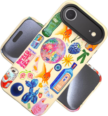 Compatible with iPhone 17 Case 6.3”, Cute Patterns Shockproof Protective Aesthetic Phone Case with Stylish Designs for Women Girl, Fruit Lemon European Summer Collage