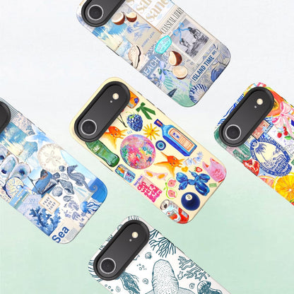 Compatible with iPhone 17 Case 6.3”, Cute Patterns Shockproof Protective Aesthetic Phone Case with Stylish Designs for Women Girl, Fruit Lemon European Summer Collage