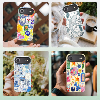 Compatible with iPhone 17 Case 6.3”, Cute Patterns Shockproof Protective Aesthetic Phone Case with Stylish Designs for Women Girl, Fruit Lemon European Summer Collage