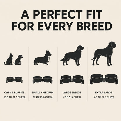 Ceramic Dog and Cat Bowl Set with Wooden Stand, Modern Cute Weighted Food Water Set for Small Size Dogs (13.5OZ) & Medium Sized Dogs (28.7OZ) & Cats (1.7 Cups, 2 × Beige)