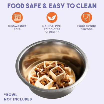 Snackaroni - Silicone Slow Feeder for Dog Bowls Over 5.5-Inches - Non-Slip, Wet and Dry Food-Compatible Pet Dish with Suction Cups - Extends Mealtime for Fast Eaters - Dishwasher Safe (Yellow)