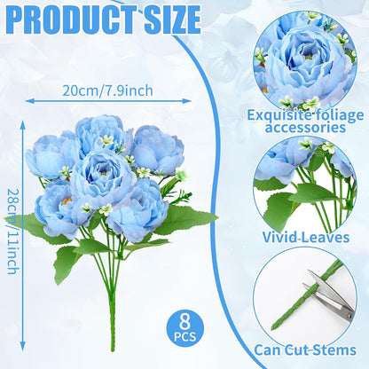 8 Pack Yellow Peonies Artificial Flowers | Fake Silk Hydrangea Bouquet for Bridal Wedding Home Table Decor Reusable Dining Opening Ceremony Birthday Arrangement