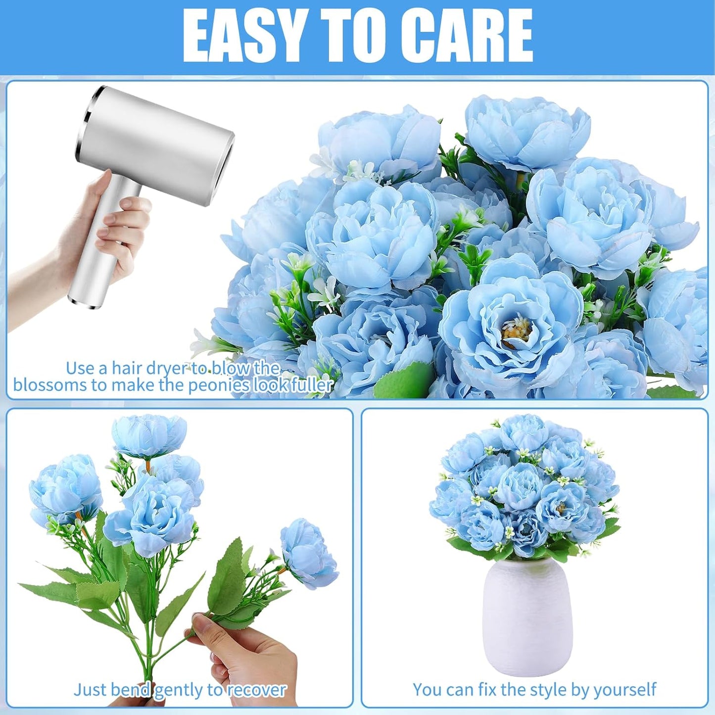 8 Pack Yellow Peonies Artificial Flowers | Fake Silk Hydrangea Bouquet for Bridal Wedding Home Table Decor Reusable Dining Opening Ceremony Birthday Arrangement