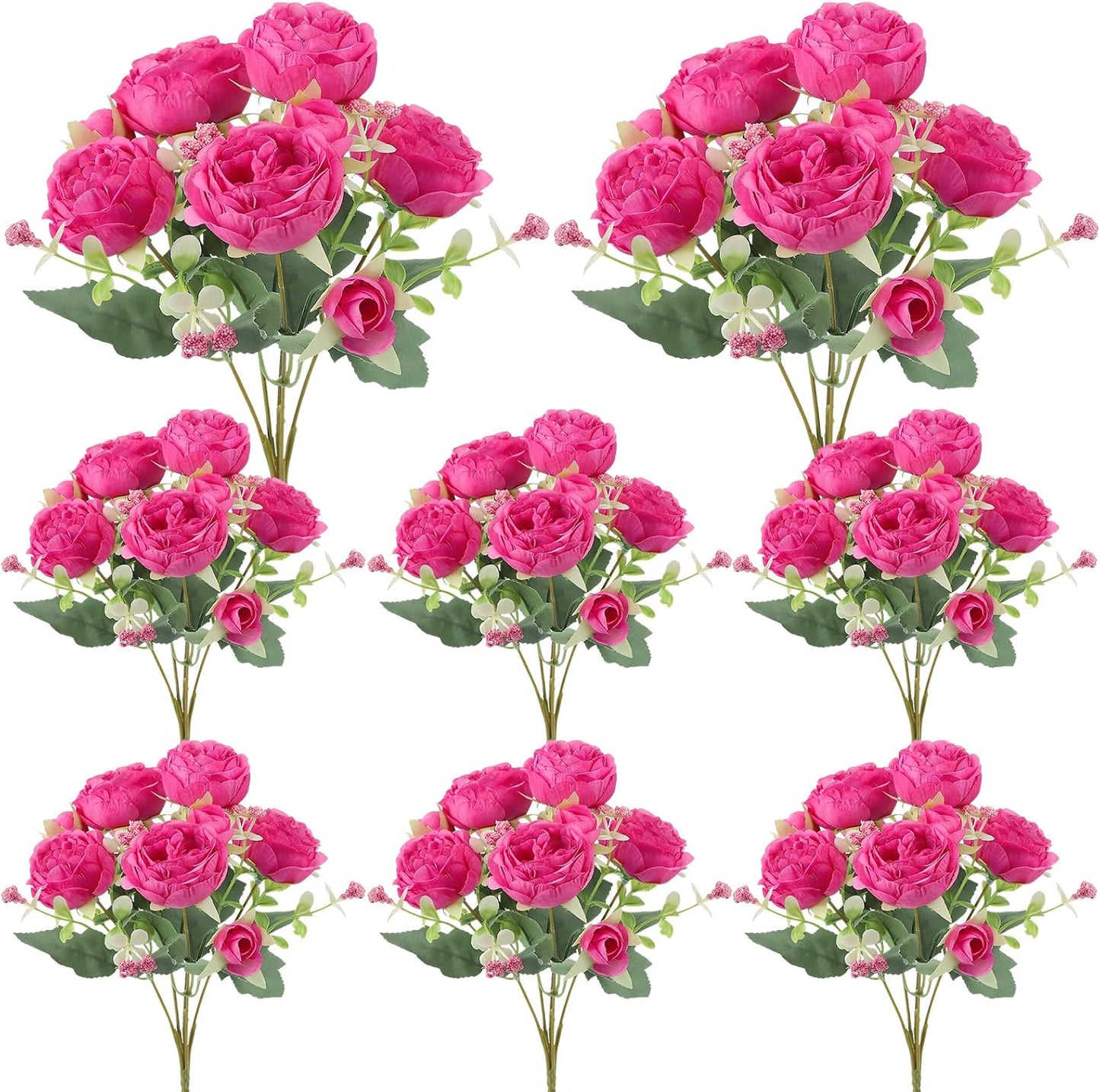 8 Pack Yellow Peonies Artificial Flowers | Fake Silk Hydrangea Bouquet for Bridal Wedding Home Table Decor Reusable Dining Opening Ceremony Birthday Arrangement