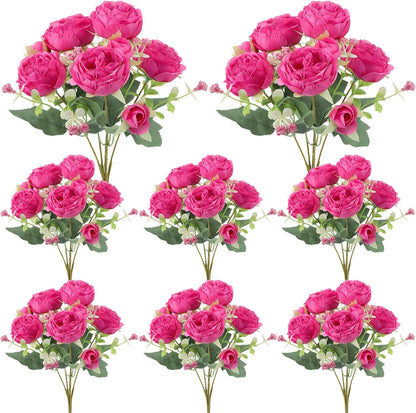 8 Pack Yellow Peonies Artificial Flowers | Fake Silk Hydrangea Bouquet for Bridal Wedding Home Table Decor Reusable Dining Opening Ceremony Birthday Arrangement