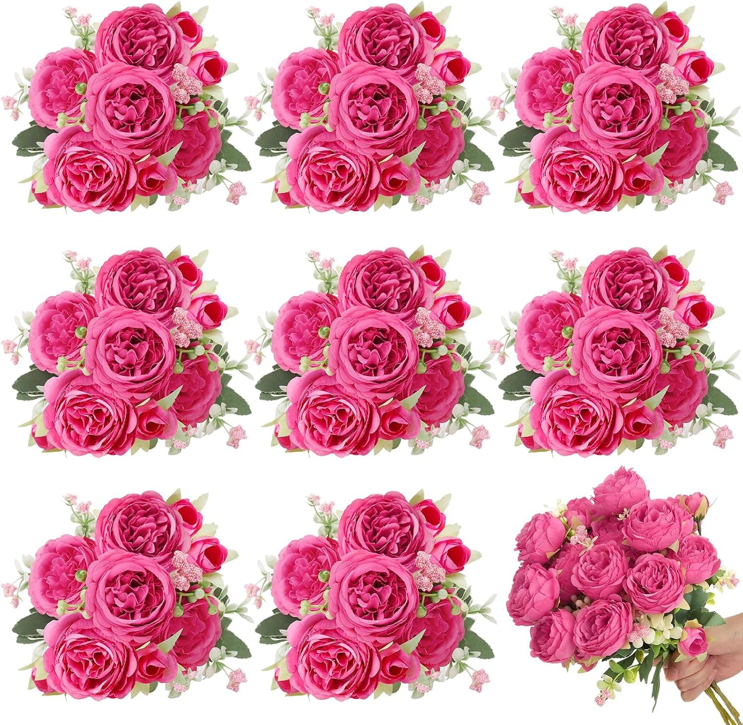 8 Pack Yellow Peonies Artificial Flowers | Fake Silk Hydrangea Bouquet for Bridal Wedding Home Table Decor Reusable Dining Opening Ceremony Birthday Arrangement