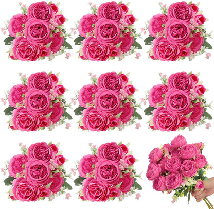 8 Pack Yellow Peonies Artificial Flowers | Fake Silk Hydrangea Bouquet for Bridal Wedding Home Table Decor Reusable Dining Opening Ceremony Birthday Arrangement