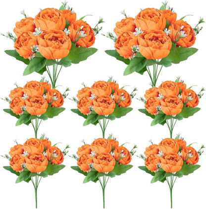 8 Pack Yellow Peonies Artificial Flowers | Fake Silk Hydrangea Bouquet for Bridal Wedding Home Table Decor Reusable Dining Opening Ceremony Birthday Arrangement