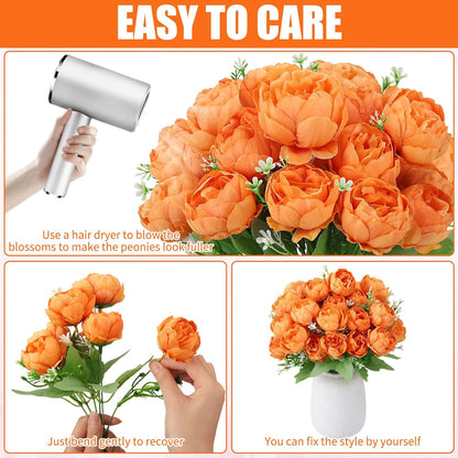 8 Pack Yellow Peonies Artificial Flowers | Fake Silk Hydrangea Bouquet for Bridal Wedding Home Table Decor Reusable Dining Opening Ceremony Birthday Arrangement