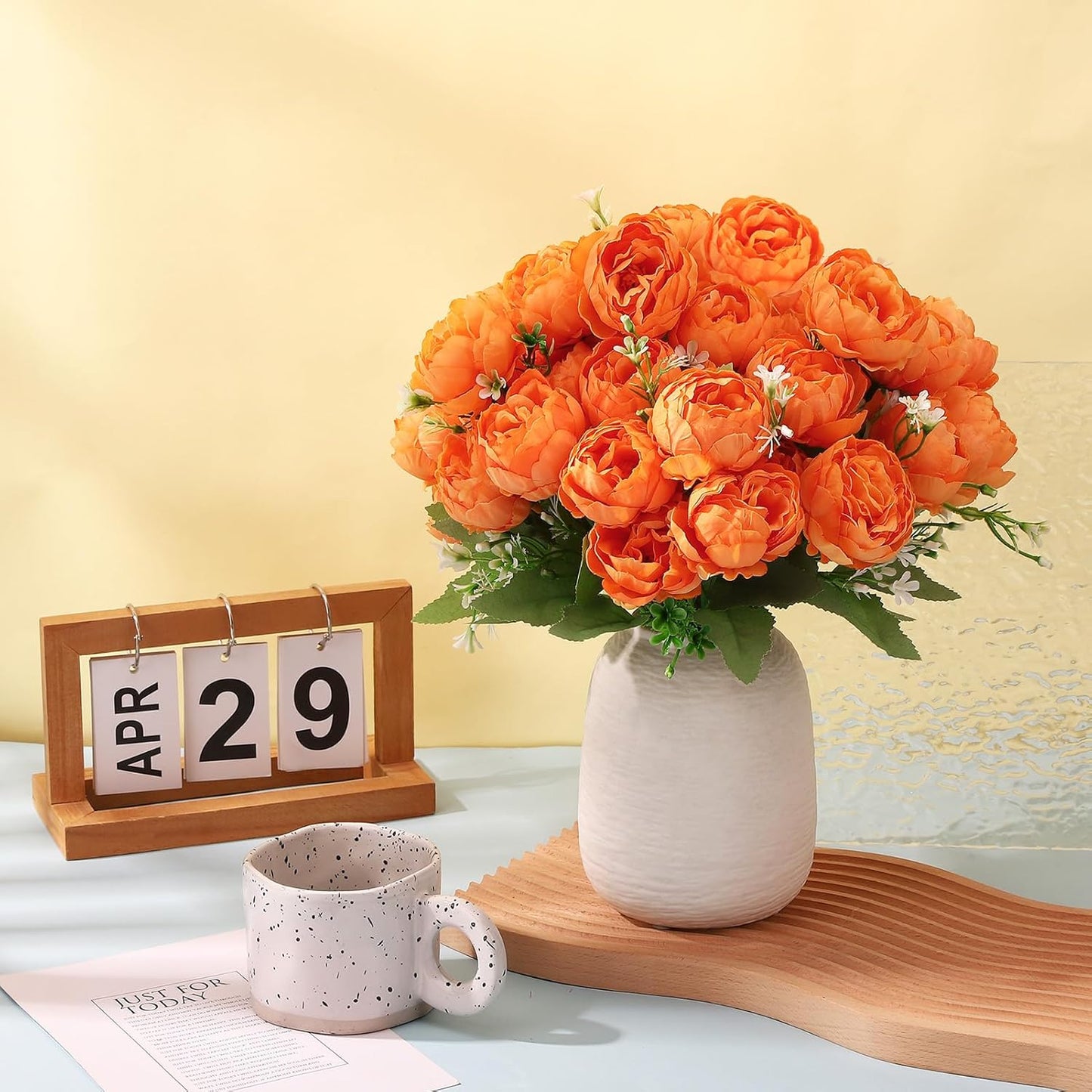 8 Pack Yellow Peonies Artificial Flowers | Fake Silk Hydrangea Bouquet for Bridal Wedding Home Table Decor Reusable Dining Opening Ceremony Birthday Arrangement