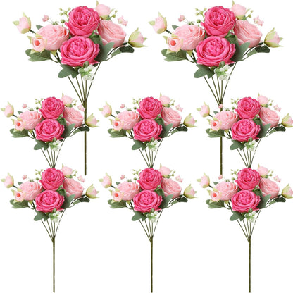 8 Pack Yellow Peonies Artificial Flowers | Fake Silk Hydrangea Bouquet for Bridal Wedding Home Table Decor Reusable Dining Opening Ceremony Birthday Arrangement