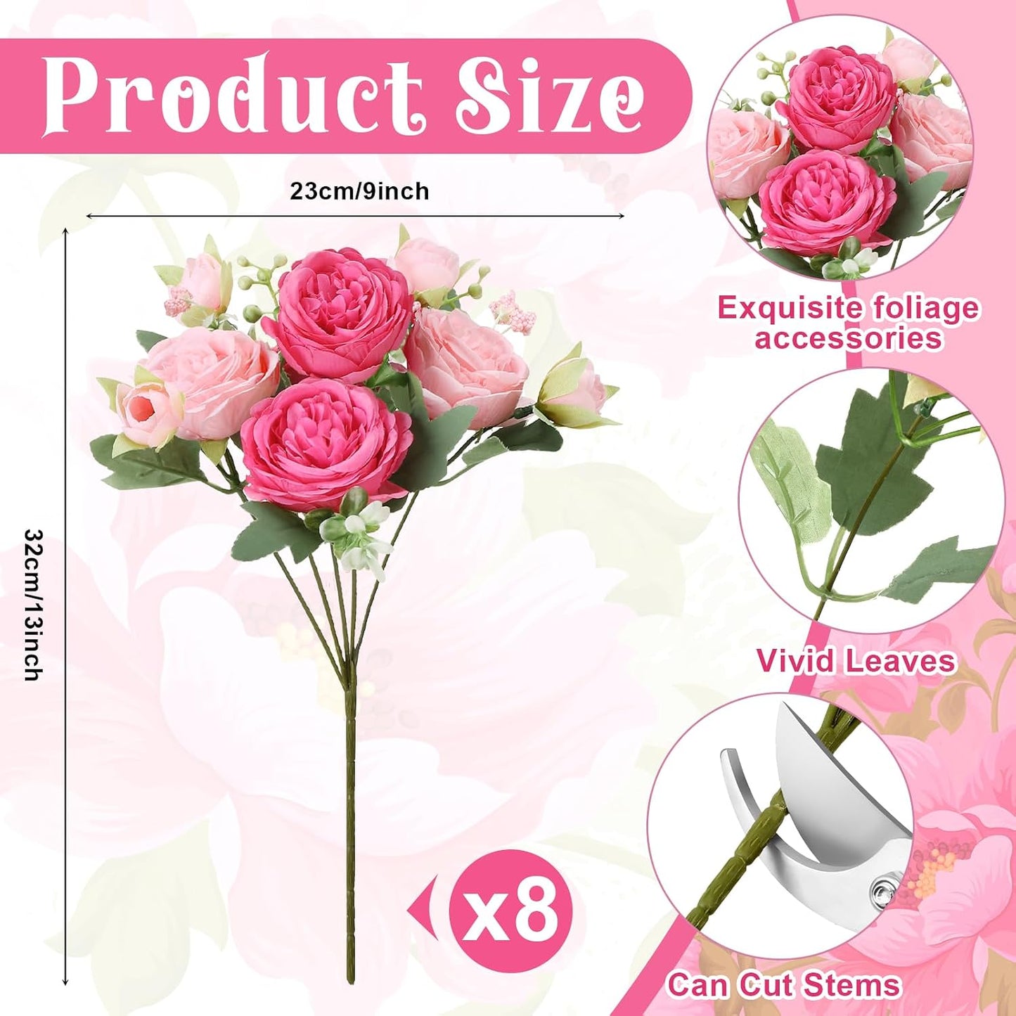 8 Pack Yellow Peonies Artificial Flowers | Fake Silk Hydrangea Bouquet for Bridal Wedding Home Table Decor Reusable Dining Opening Ceremony Birthday Arrangement