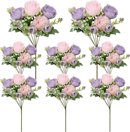 8 Pack Yellow Peonies Artificial Flowers | Fake Silk Hydrangea Bouquet for Bridal Wedding Home Table Decor Reusable Dining Opening Ceremony Birthday Arrangement