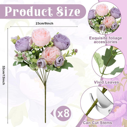 8 Pack Yellow Peonies Artificial Flowers | Fake Silk Hydrangea Bouquet for Bridal Wedding Home Table Decor Reusable Dining Opening Ceremony Birthday Arrangement