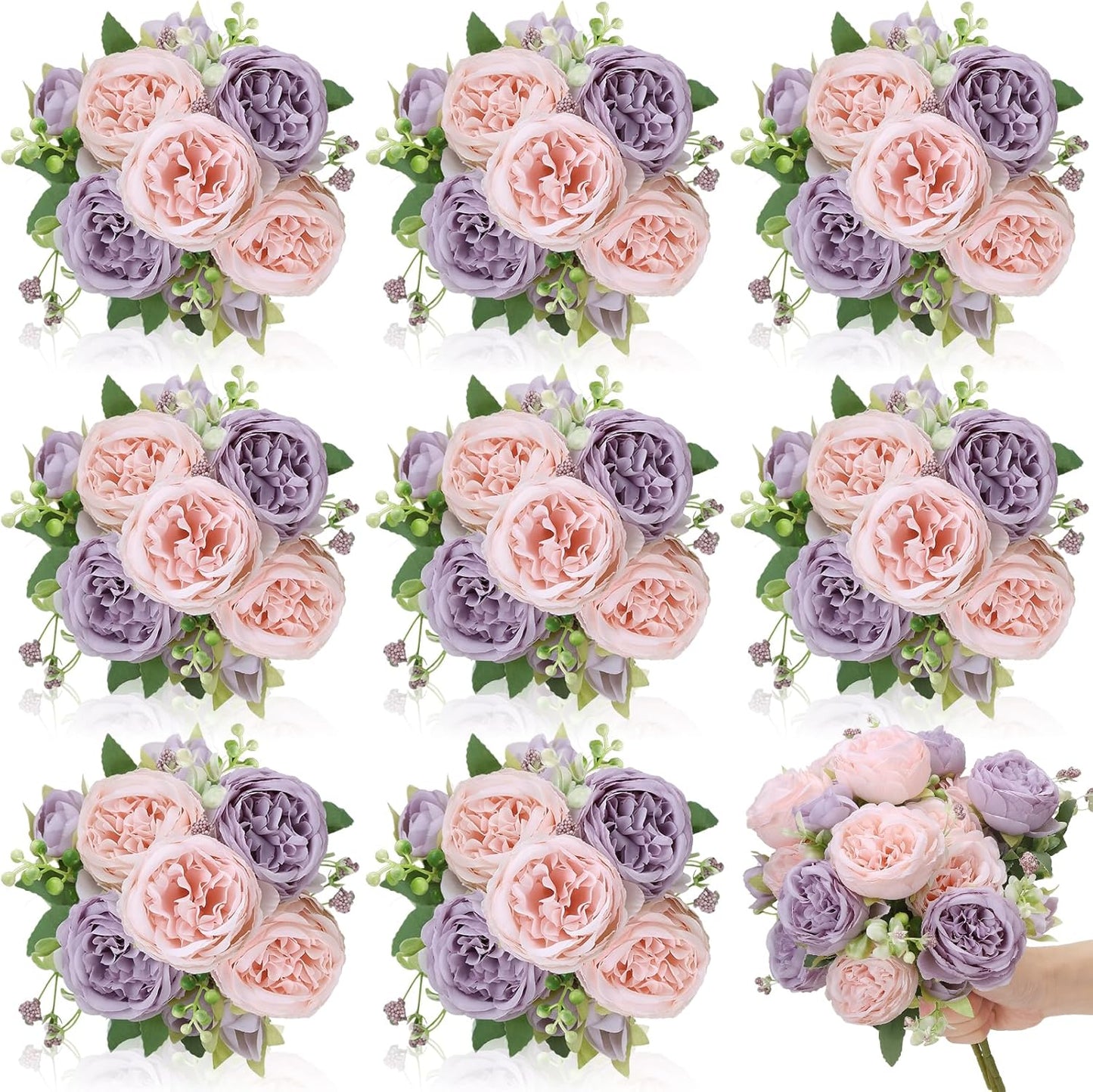 8 Pack Yellow Peonies Artificial Flowers | Fake Silk Hydrangea Bouquet for Bridal Wedding Home Table Decor Reusable Dining Opening Ceremony Birthday Arrangement