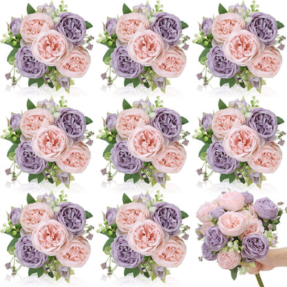 8 Pack Yellow Peonies Artificial Flowers | Fake Silk Hydrangea Bouquet for Bridal Wedding Home Table Decor Reusable Dining Opening Ceremony Birthday Arrangement