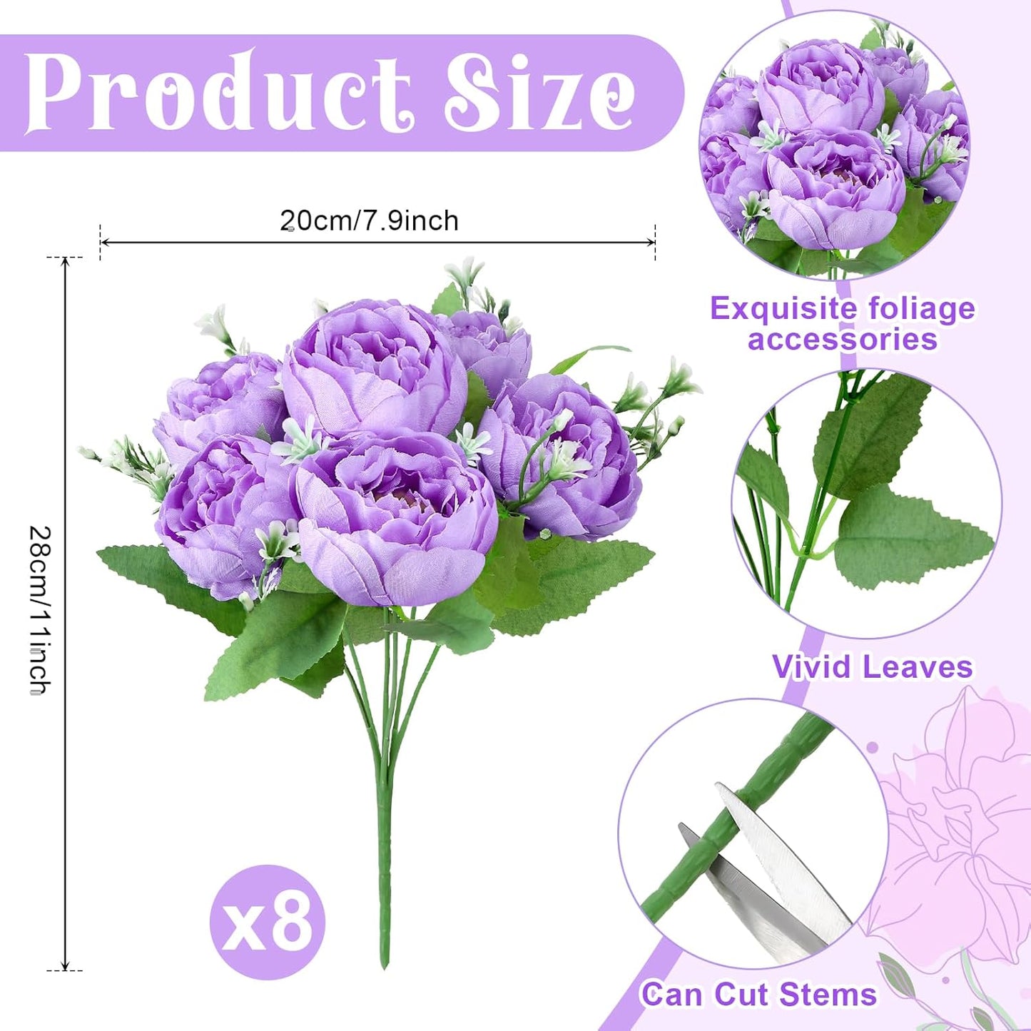 8 Pack Yellow Peonies Artificial Flowers | Fake Silk Hydrangea Bouquet for Bridal Wedding Home Table Decor Reusable Dining Opening Ceremony Birthday Arrangement