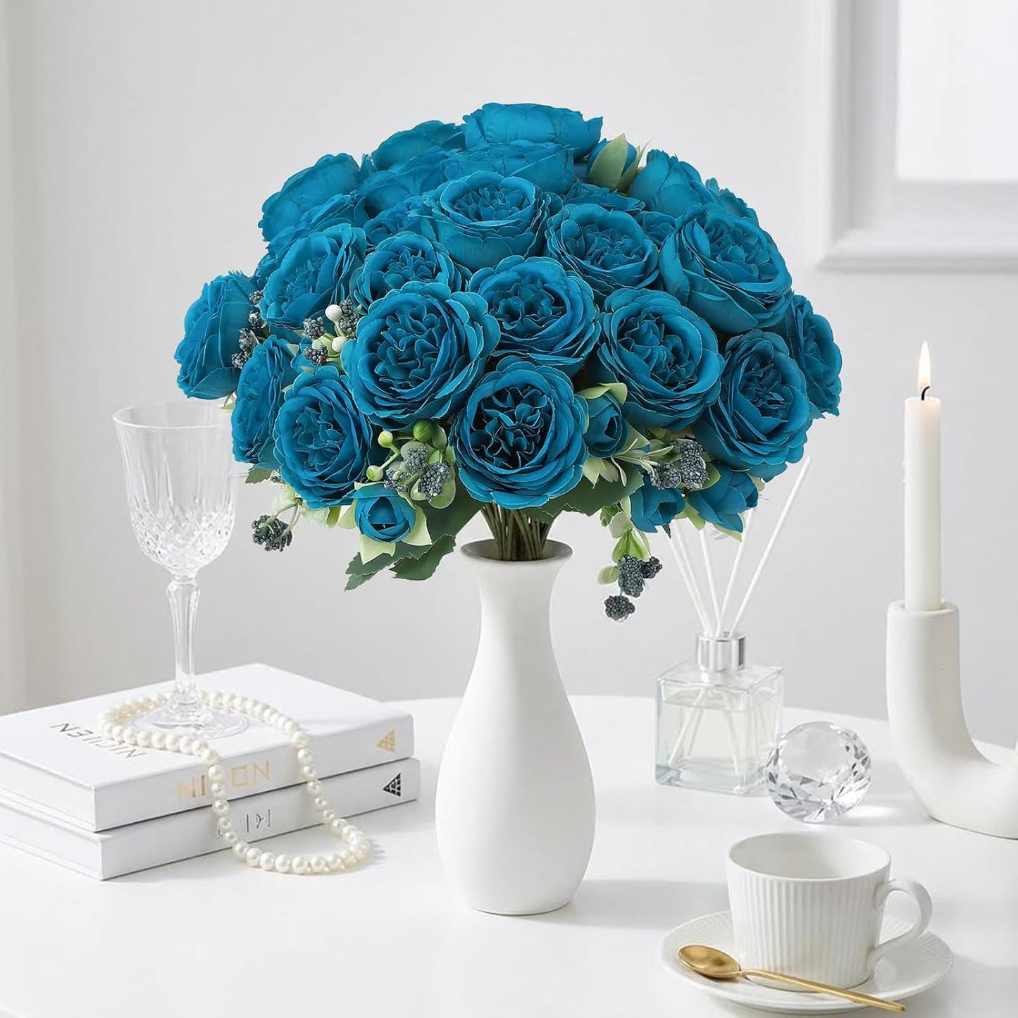 8 Pack Yellow Peonies Artificial Flowers | Fake Silk Hydrangea Bouquet for Bridal Wedding Home Table Decor Reusable Dining Opening Ceremony Birthday Arrangement