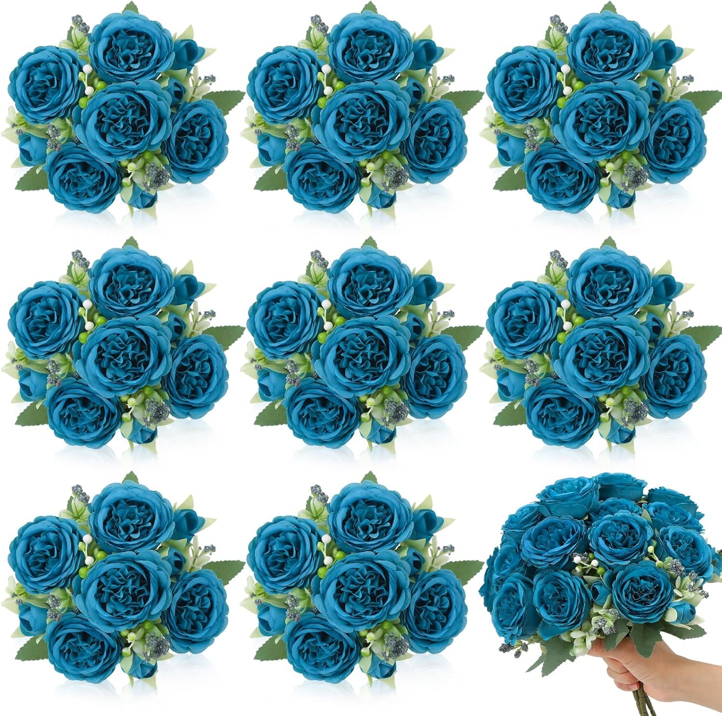 8 Pack Yellow Peonies Artificial Flowers | Fake Silk Hydrangea Bouquet for Bridal Wedding Home Table Decor Reusable Dining Opening Ceremony Birthday Arrangement