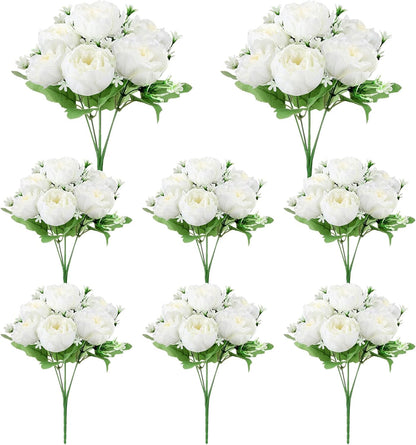 8 Pack Yellow Peonies Artificial Flowers | Fake Silk Hydrangea Bouquet for Bridal Wedding Home Table Decor Reusable Dining Opening Ceremony Birthday Arrangement