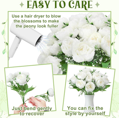 8 Pack Yellow Peonies Artificial Flowers | Fake Silk Hydrangea Bouquet for Bridal Wedding Home Table Decor Reusable Dining Opening Ceremony Birthday Arrangement