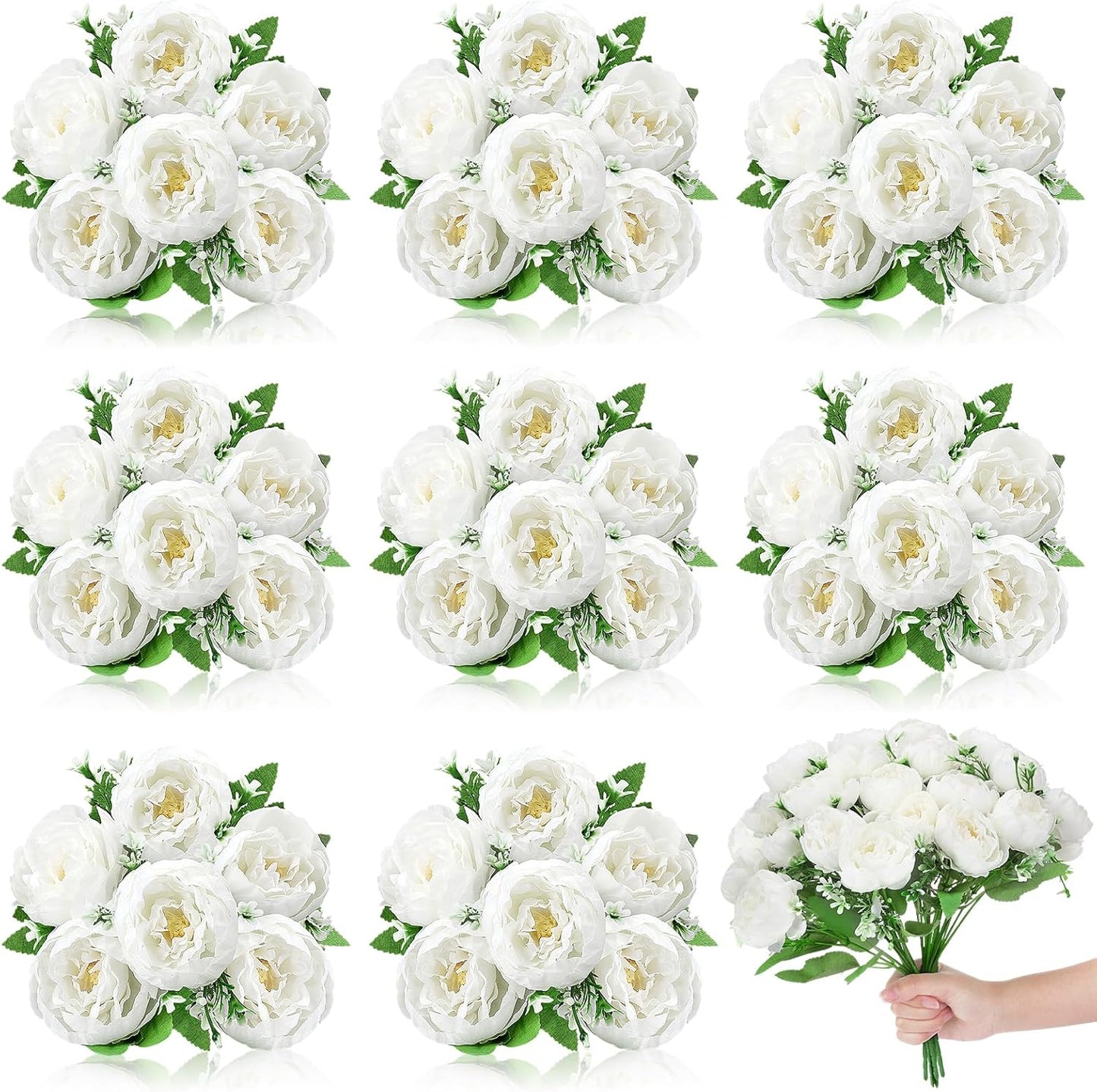 8 Pack Yellow Peonies Artificial Flowers | Fake Silk Hydrangea Bouquet for Bridal Wedding Home Table Decor Reusable Dining Opening Ceremony Birthday Arrangement