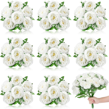 8 Pack Yellow Peonies Artificial Flowers | Fake Silk Hydrangea Bouquet for Bridal Wedding Home Table Decor Reusable Dining Opening Ceremony Birthday Arrangement