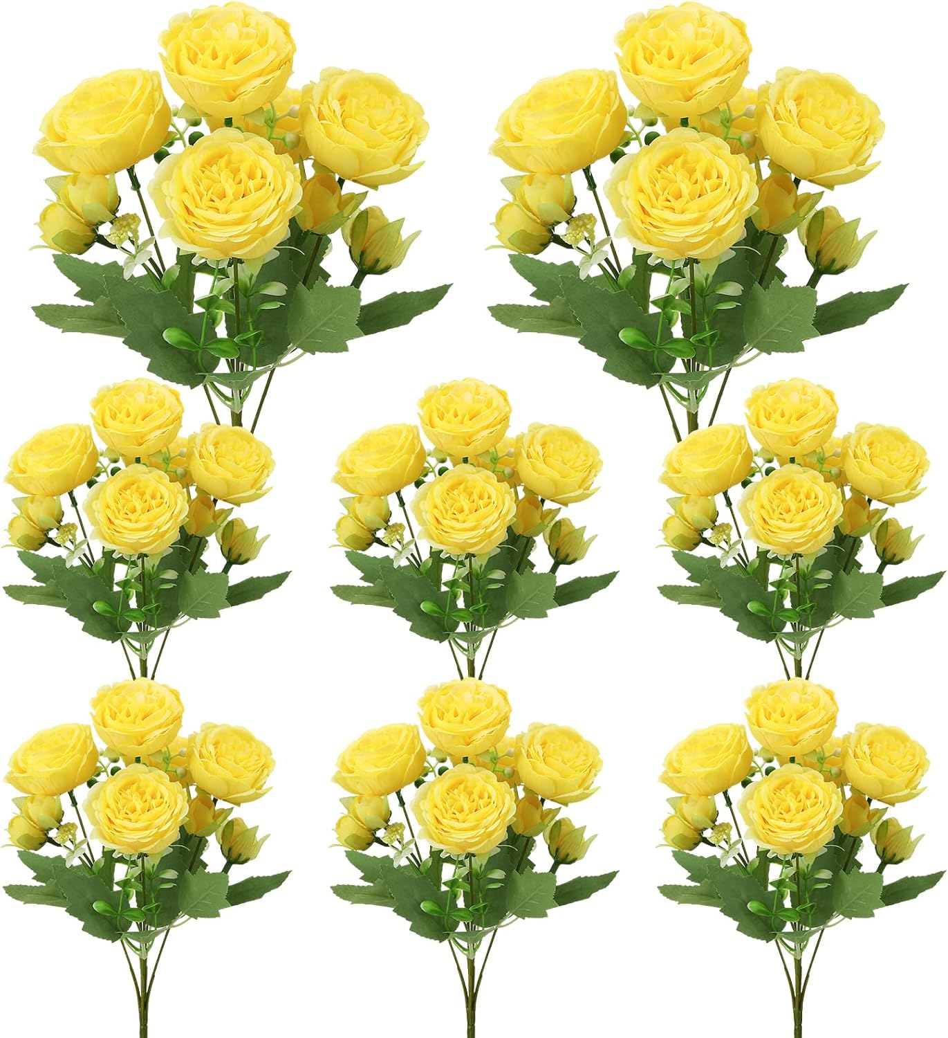 8 Pack Yellow Peonies Artificial Flowers | Fake Silk Hydrangea Bouquet for Bridal Wedding Home Table Decor Reusable Dining Opening Ceremony Birthday Arrangement