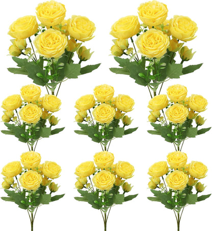 8 Pack Yellow Peonies Artificial Flowers | Fake Silk Hydrangea Bouquet for Bridal Wedding Home Table Decor Reusable Dining Opening Ceremony Birthday Arrangement