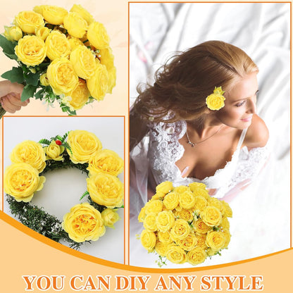 8 Pack Yellow Peonies Artificial Flowers | Fake Silk Hydrangea Bouquet for Bridal Wedding Home Table Decor Reusable Dining Opening Ceremony Birthday Arrangement