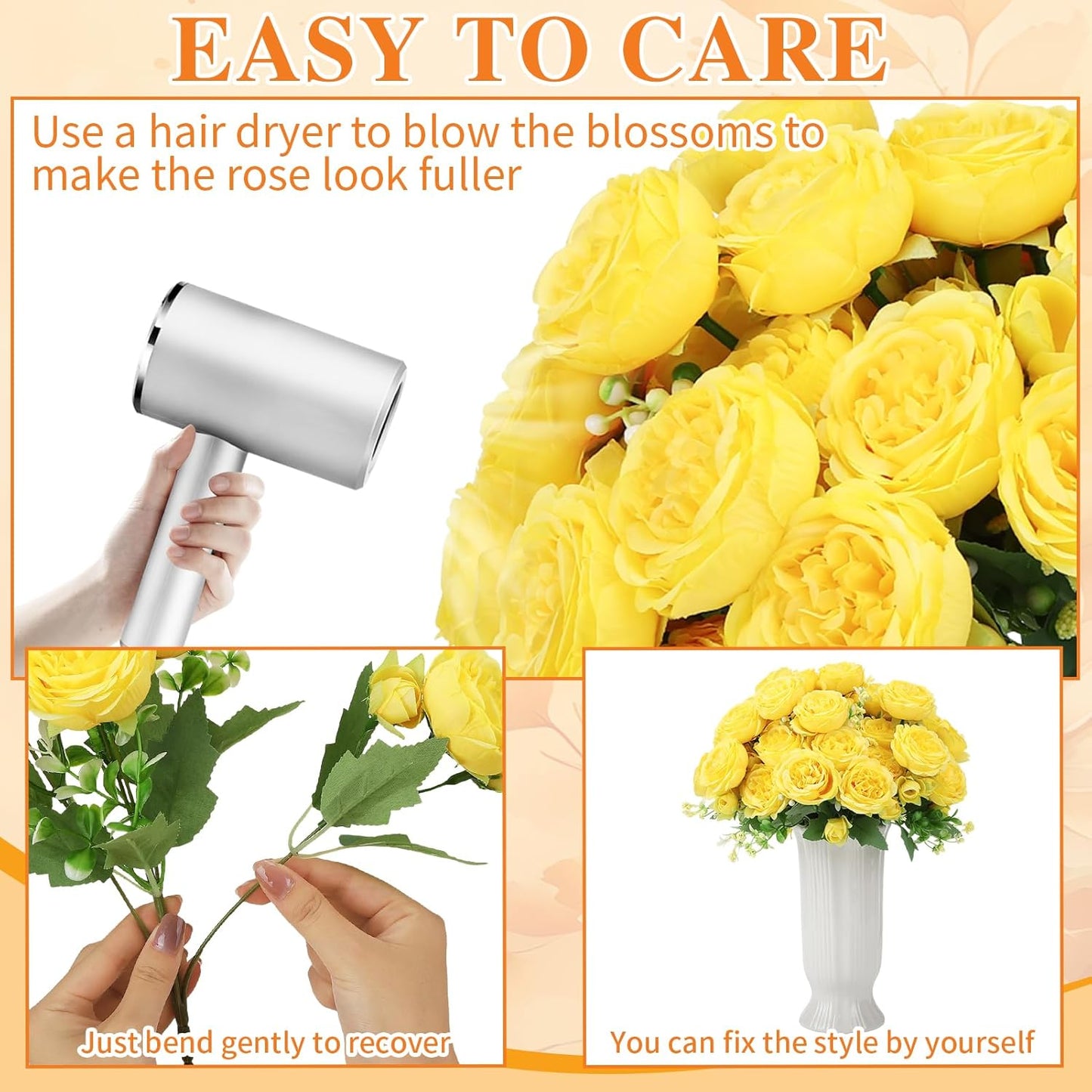 8 Pack Yellow Peonies Artificial Flowers | Fake Silk Hydrangea Bouquet for Bridal Wedding Home Table Decor Reusable Dining Opening Ceremony Birthday Arrangement