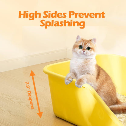 SpaceTime Large Cat Litter Box with High Sides,Cat Boxes for Indoor Cats,Cat Litter Pan for Kitty,Litter Box with Low Entry,Easy to Clean,Anti-Splashing(Grey-Yellow)