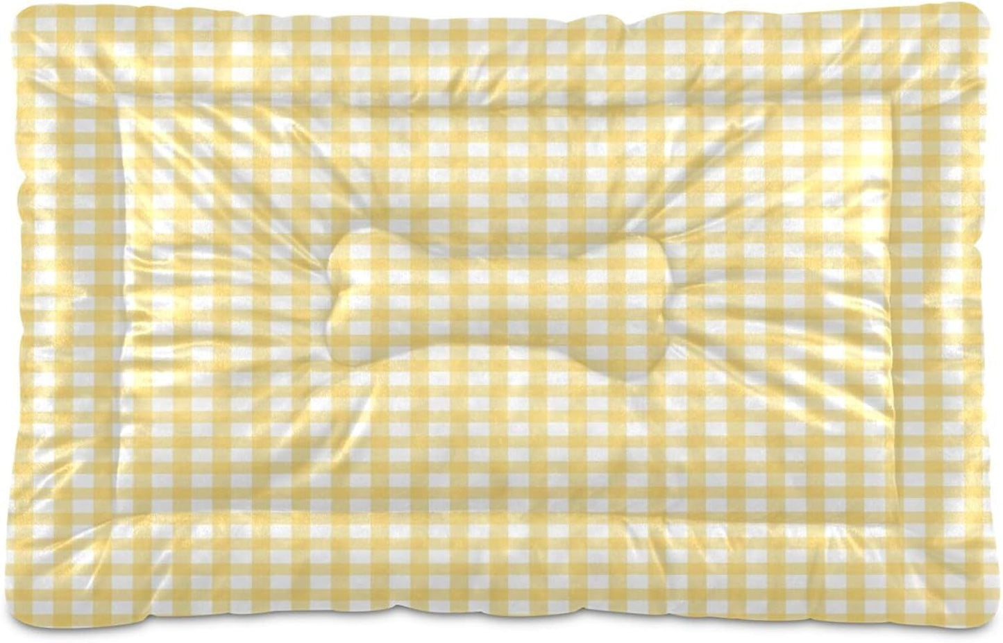Yellow Gingham Dog Bed Mat Cat Crate Pad with Non-Slip Bottom, Washable Soft Pet Kennel Beds for Small Medium Large Dogs, 36"x24"
