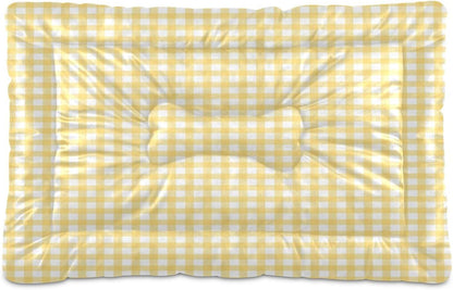 Yellow Gingham Dog Bed Mat Cat Crate Pad with Non-Slip Bottom, Washable Soft Pet Kennel Beds for Small Medium Large Dogs, 36"x24"