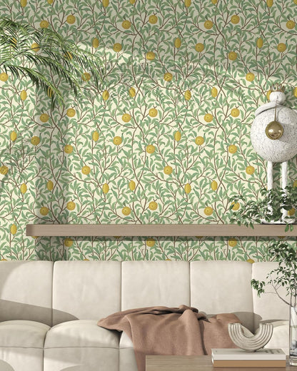 Lemon Peel and Stick Wallpaper Leaf Contact Paper 17.3''×393'' | Self Adhesive Wallpaper Green and Beige waterproof Wall Paper Removable Decorative for Bedroom Bathroom Cabinets Decor Vinyl