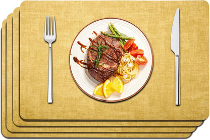Faux Leather Placemats Set of 4 - Waterproof - Wipe Clean - Heat Resistant - Anti Slip Dining Table Place Mats, Suitable for Indoor & Outdoor Use, 17’’×12’’, Light Yellow